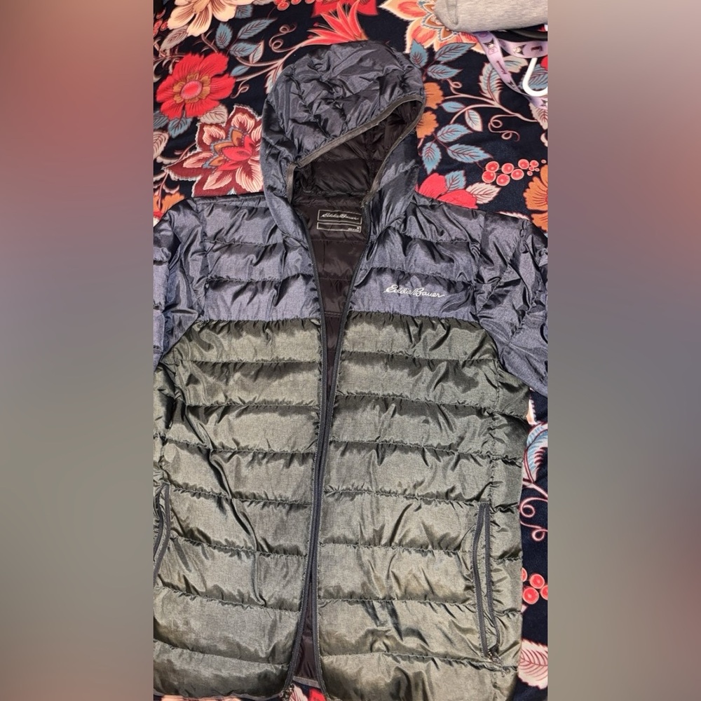 Eddie Bauer Grey and Navy Puffer Jacket